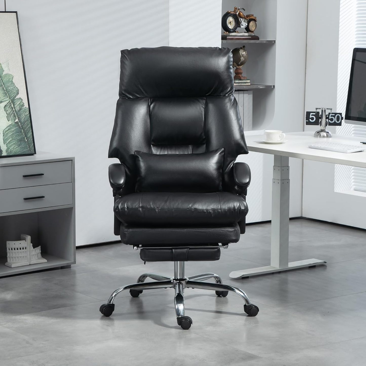 Overstuffed Executive Office Chair, Reclining Desk Chair with Swivel Wheels