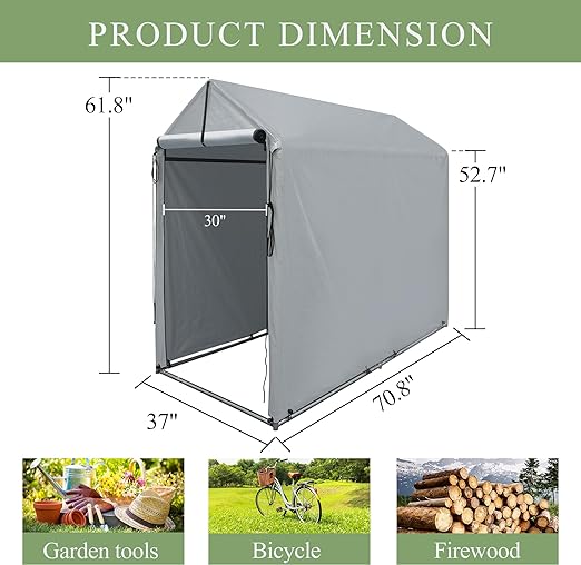 6 x 3Ft Outdoor Storage Shed Heavy Duty Portable Storage Shelter with Roll-up Zipper Door for Bike