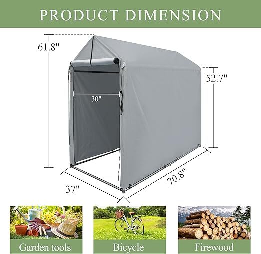 6 x 3Ft Outdoor Storage Shed Heavy Duty Portable Storage Shelter with Roll-up Zipper Door for Bike
