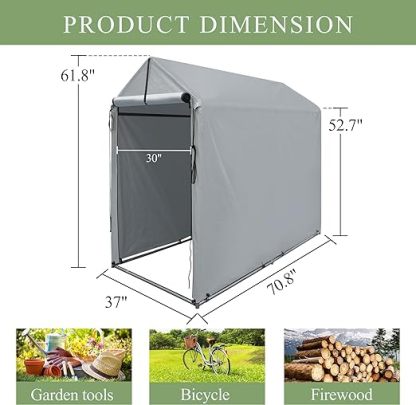 6 x 3Ft Outdoor Storage Shed Heavy Duty Portable Storage Shelter with Roll-up Zipper Door for Bike
