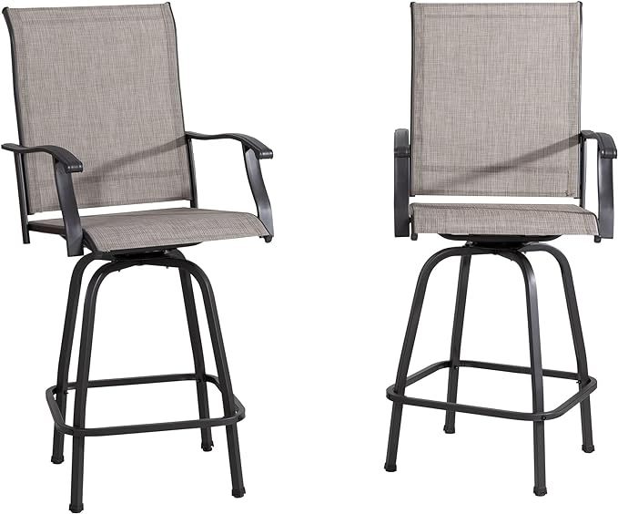 2 Piece Patio Swivel Bar Stools, Outdoor Height Bar Patio Stools& Bar Chairs Set of 2