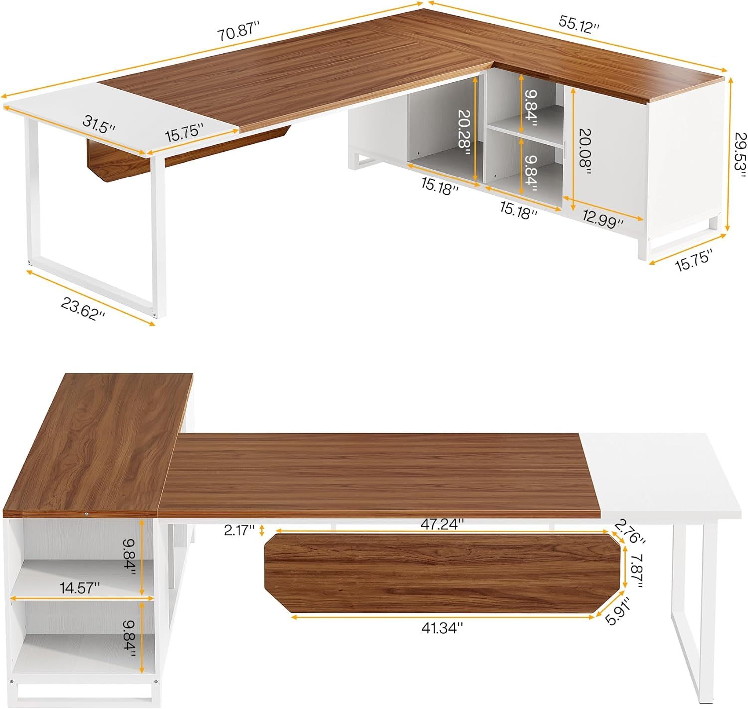 70.8" L-Shaped Executive Desk with 55" File Cabinet, Large Home Office Computer Desk with Storage Shelves and Cabinet