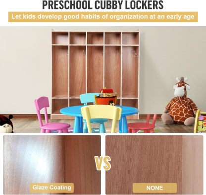 5-Section Classroom Coat Locker Glazed Finished, 10 Cubbies for Classrooms