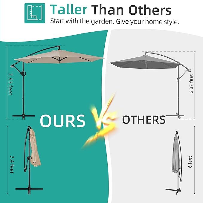Patio Offset Umbrella with Easy Tilt Adjustment,Crank and Cross Base
