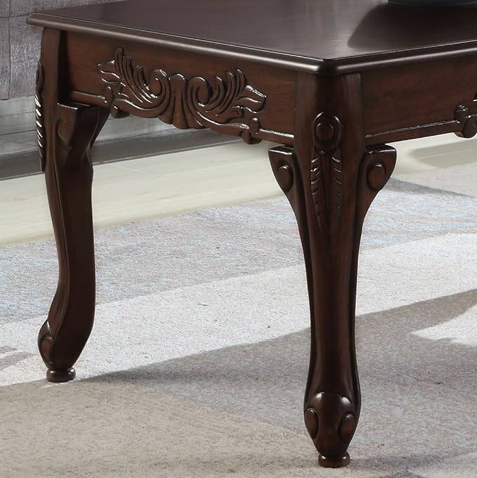 Traditional Ornate Detailing Wood Coffee Table, Dark Cherry