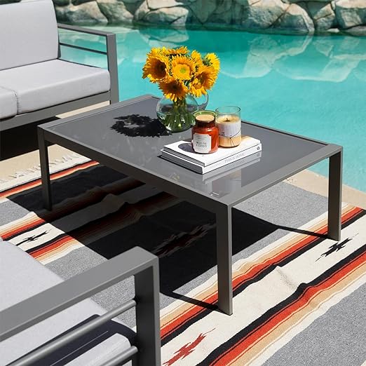 3-Pieces Aluminum Outdoor Patio Sofa, All-Weather Outdoor 5-Seater Couch Loveseat with Coffee Table - Gray