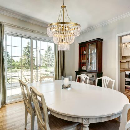 Beaded Chandelier for Dining Room, Modern Gold Pendant Hanging Light 3 Tiers, Boho Crystal Chandelier for Bathroom,Foyer,Entryway, Brushed Brass Finished with Glass Bead (Glass Bead)