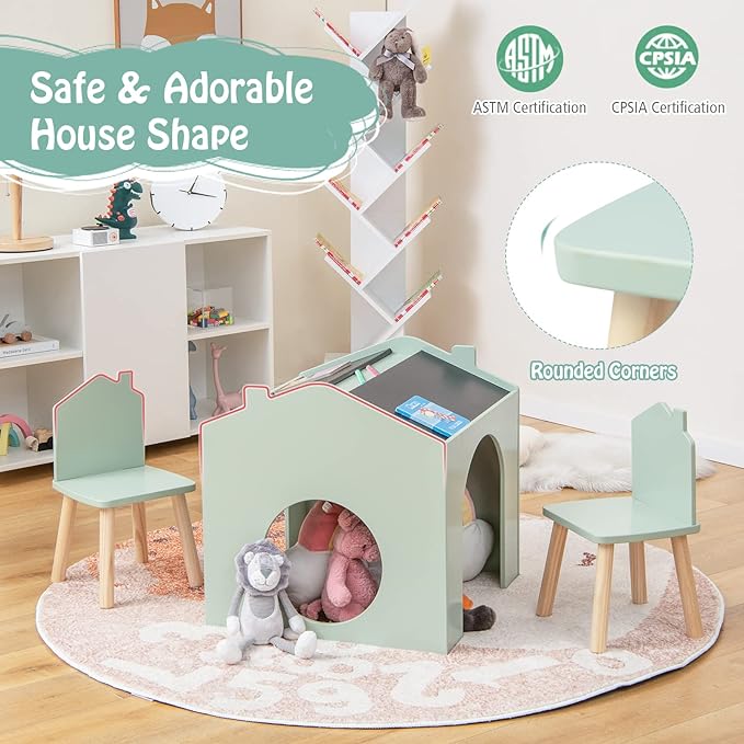 Kids Table and Chair Set, 3 Pieces Wooden Table Set for Toddler