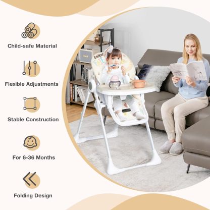 Plastic Foldable Highchair for Babies and Toddlers, 7 Adjustable Heights