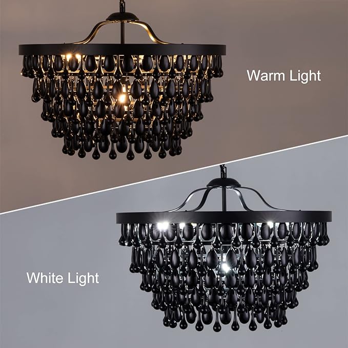 Black Crystal Chandelier Farmhouse Crystal Light Fixture Hanging Modern Ceiling Light for Dining Room Chandeliers Gothic Decor Lighting