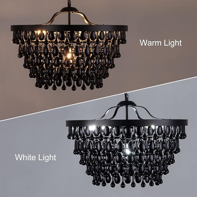 Black Crystal Chandelier Farmhouse Crystal Light Fixture Hanging Modern Ceiling Light for Dining Room Chandeliers Gothic Decor Lighting