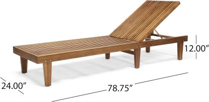Outdoor Wooden Chaise Lounge (Set of 2), Teak Finish