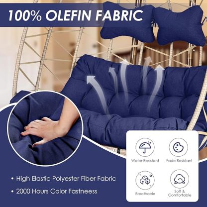 Double Egg Chair with Stand Wicker Swing Chair for 2 Person