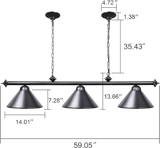 3 Light Pool Table Light, Vintage Retro Kitchen Island Pendant Light with Matte Black Shade, Modern Industrial Chandelier