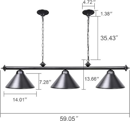 3 Light Pool Table Light, Vintage Retro Kitchen Island Pendant Light with Matte Black Shade, Modern Industrial Chandelier