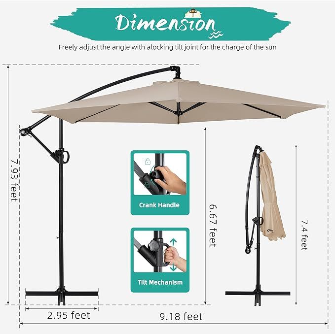 Patio Offset Umbrella with Easy Tilt Adjustment,Crank and Cross Base