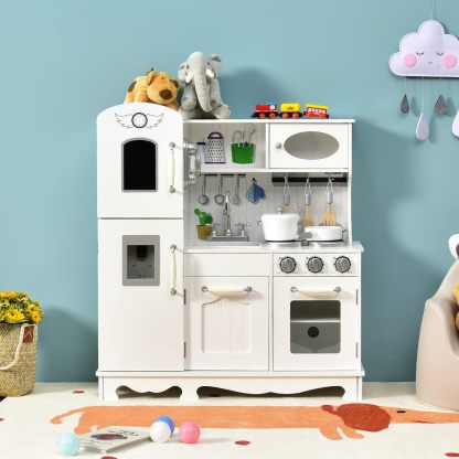 Kids Kitchen Playset, Wooden Pretend Play Kitchen for Toddlers