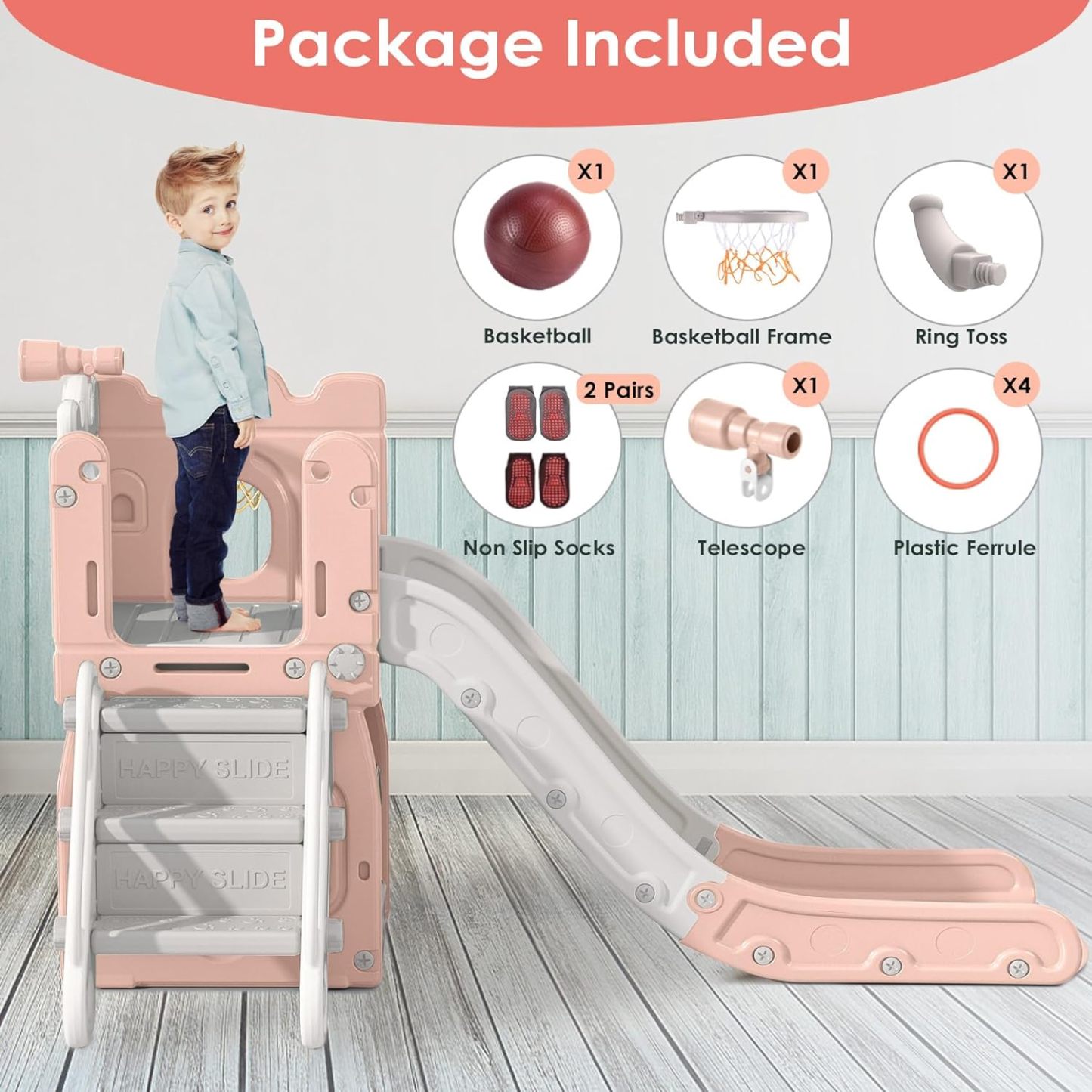 7 in 1 Toddler Slide, L-Shaped Kids Slide for Toddlers Age 1+