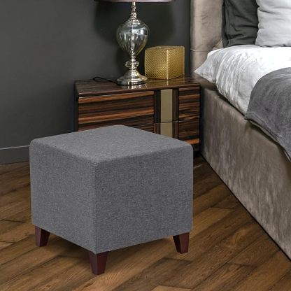 Square Ottoman Fabric Cube Foot Rest Stool with Wooden Legs