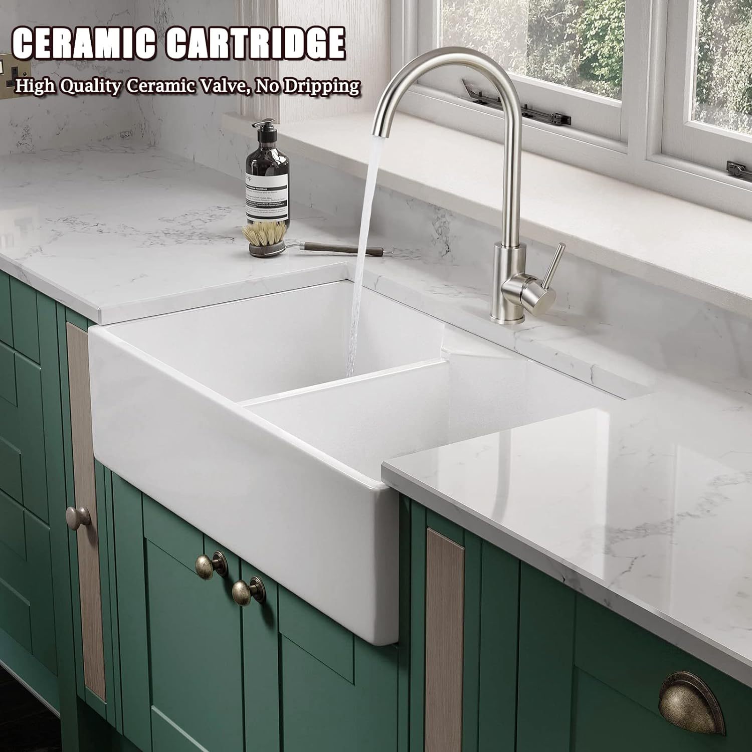 Brushed Nickel Kitchen Faucet Cold and Hot Water Single Hole 360 Degree Swivel Spout Deck Mount High Arc SUS304 Sink Bar Tap Goose Neck