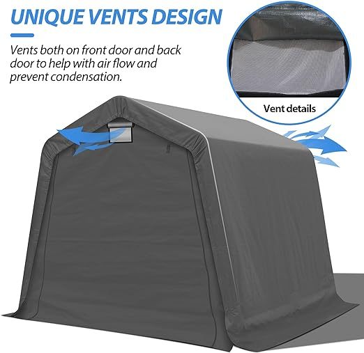 8x8Ft Ourdoor Storage Shed Shelter,Portable Shed Garage with Roll-up Zipper Door &Vent Window, Heavy Duty Storage Tent Carport for Bike,Motorcycle