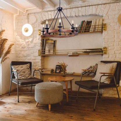 8 Lights Farmhouse Iron Chandeliers for Dining Rooms 28 inch, Wagon Wheel Chandelier Candle Style, Rustic Hanging Ceiling Light Fixture