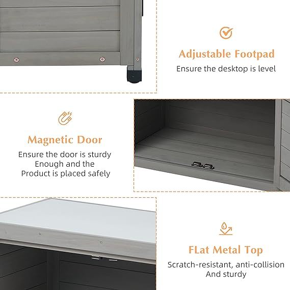 Outdoor Storage Cabinet & Potting Bench Table with Metal Top, Wooden Patio Furniture, Garden Workstation