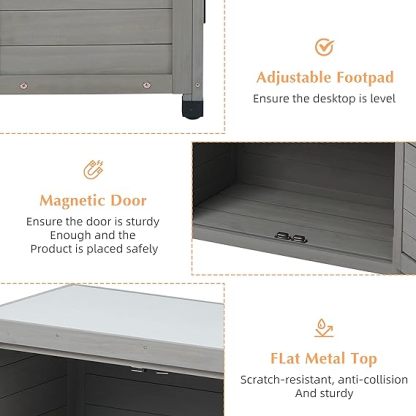 Outdoor Storage Cabinet & Potting Bench Table with Metal Top, Wooden Patio Furniture, Garden Workstation