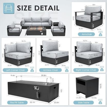 Thick Aluminum Patio Furniture with Thick Cushion Conversation Set with 53" Propane Fire Pit Table
