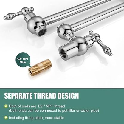 Kitchen Pot Filler Faucet Wall Mount Two Handles Single Hole Heyalan Strechable Arm Polished Chrome SUS304 Stainless Steel Double Connectors Folding Modern 360 Degrees Rotation