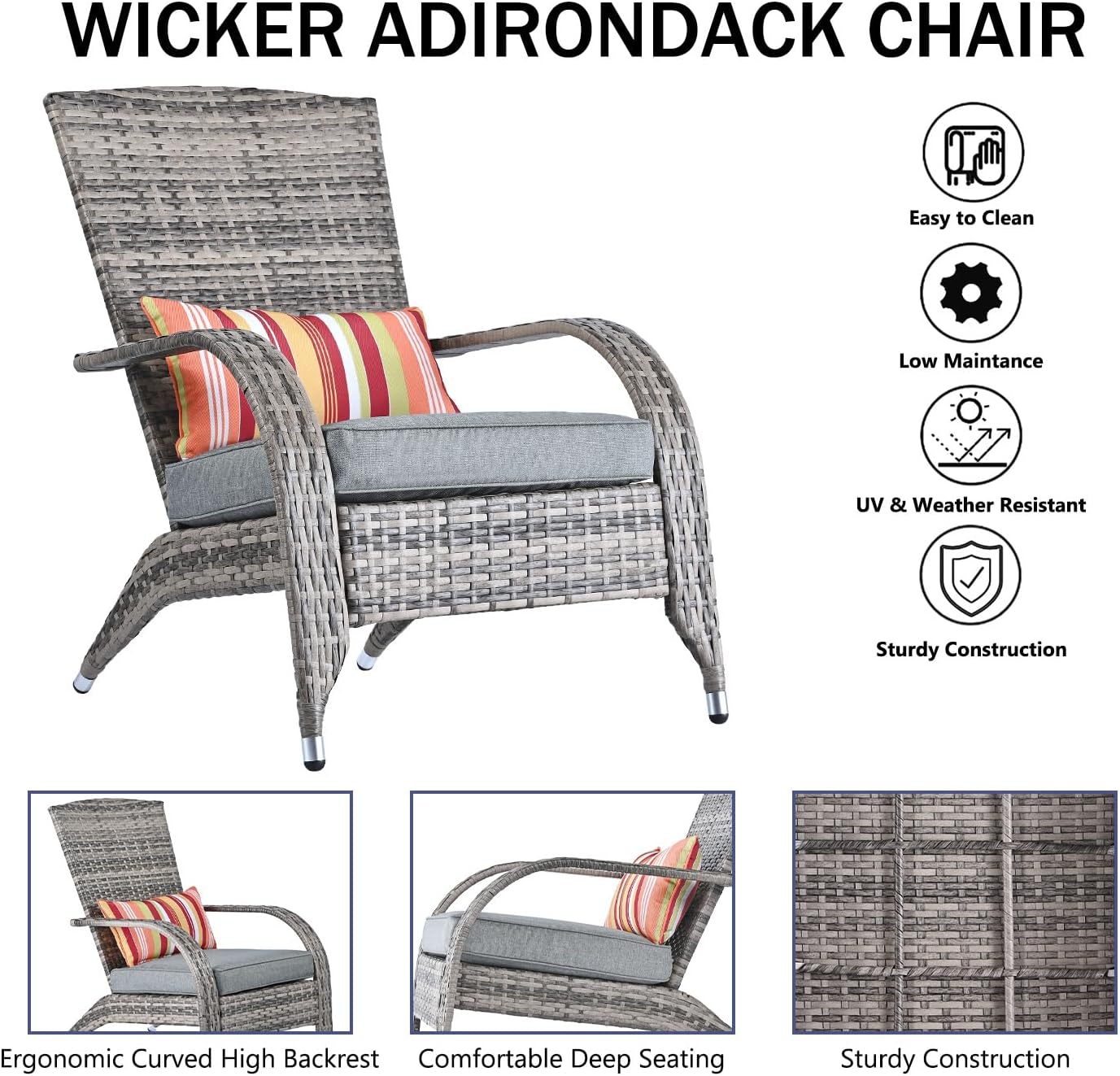 Outdoor Wicker Adirondack Chairs Set 2 Rattan Fire Pit Chairs