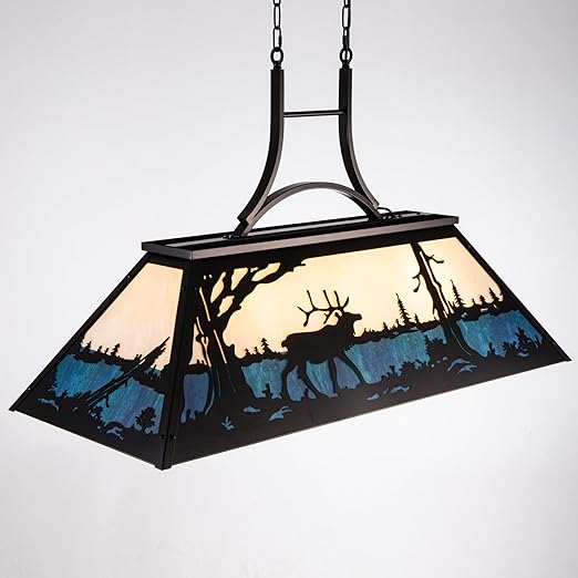 Tiffany Pool Table Light 3 Lights, Rustic Bear Chandelier for Kitchen Island, Cabin, Billiards Table Lamp