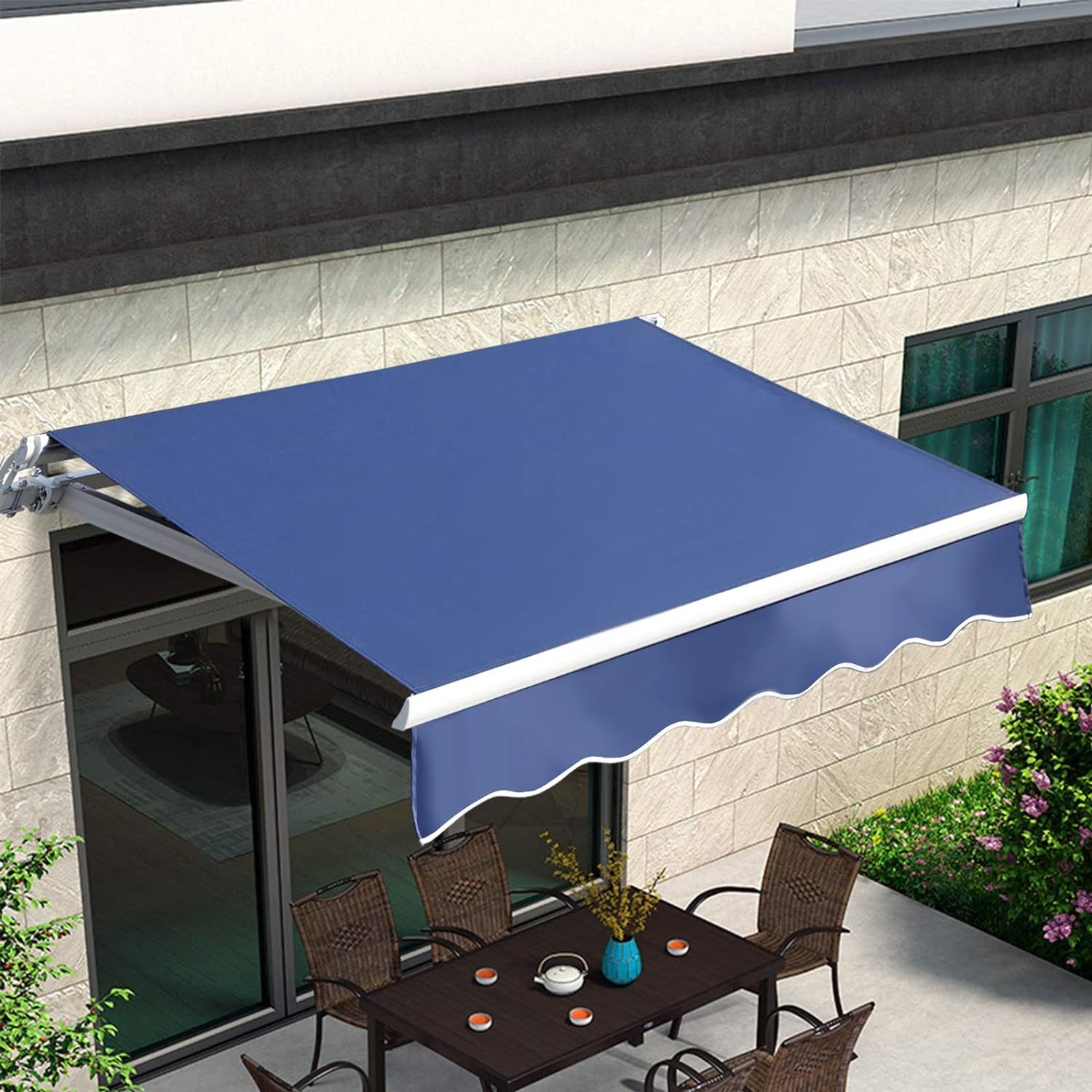 9.8'x8.2' Patio Awning Retractable Awning Cover Sunshade Shelter Outdoor Canopy with Crank Handle and Water-Resistant Polyester for Courtyard, Balcony, Shop, Restaurant, Cafe, Deck