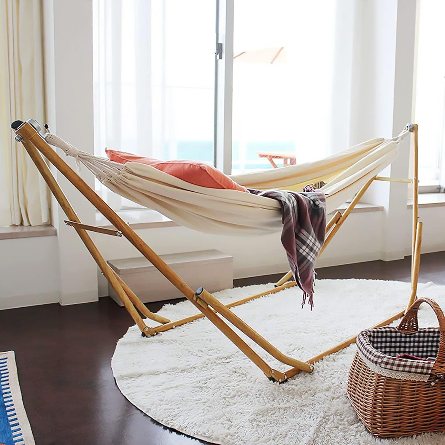 Garden Cotton Hammock Comfortable Fabric Hammock with Tree Straps for Hanging Durable Hammock Up to 660lbs Portable Hammock with Travel Bag,Perfect for Camping Outdoor/Indoor Patio Backyard