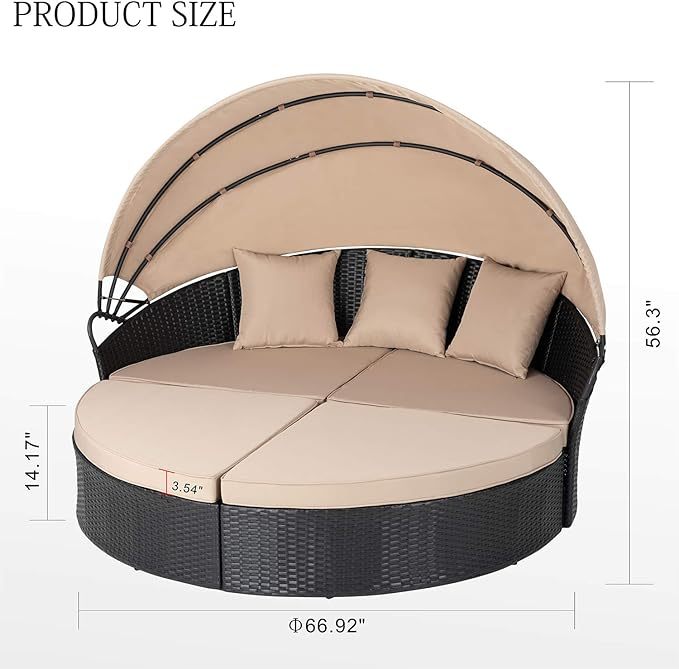 Outdoor Patio Furniture Outdoor Round Daybed with Retractable Canopy