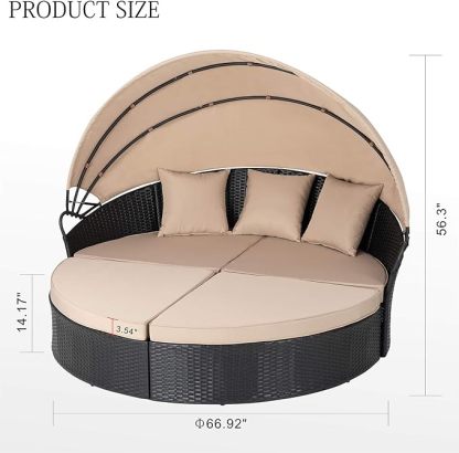 Outdoor Patio Furniture Outdoor Round Daybed with Retractable Canopy