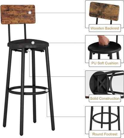 3-Piece Bar Table Set for 2, Small 2-Tier Round Bistro Pub Dining Table & PU Upholstered Stools with Backrest