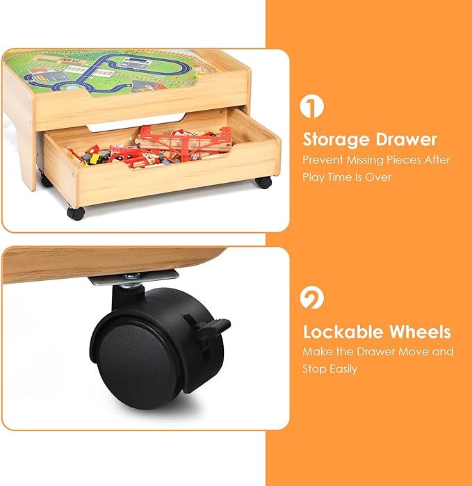 Wooden Kids Activity Table with Storage Drawer, 100 Multicolor Pieces