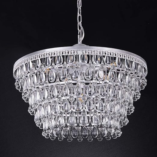 20 Inch Crystal Chandeliers, 6 Lights 5 Tiers Crystal Light, Adjustable Ceiling Pendant Lights, Modern Hanging Chandelier Lighting Fixture for Dining Room, Bedroom, Hallway, Bar, Kitchen, Bath