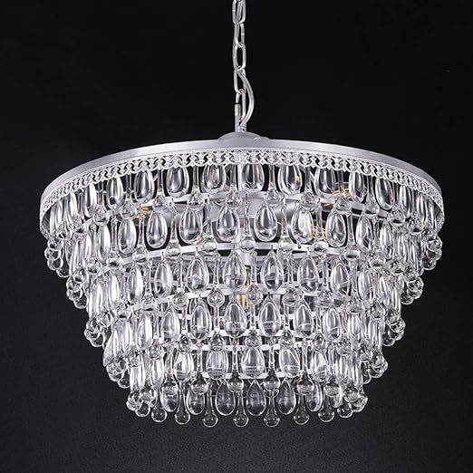20 Inch Crystal Chandeliers, 6 Lights 5 Tiers Crystal Light, Adjustable Ceiling Pendant Lights, Modern Hanging Chandelier Lighting Fixture for Dining Room, Bedroom, Hallway, Bar, Kitchen, Bath