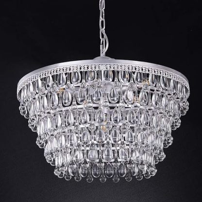 20 Inch Crystal Chandeliers, 6 Lights 5 Tiers Crystal Light, Adjustable Ceiling Pendant Lights, Modern Hanging Chandelier Lighting Fixture for Dining Room, Bedroom, Hallway, Bar, Kitchen, Bath