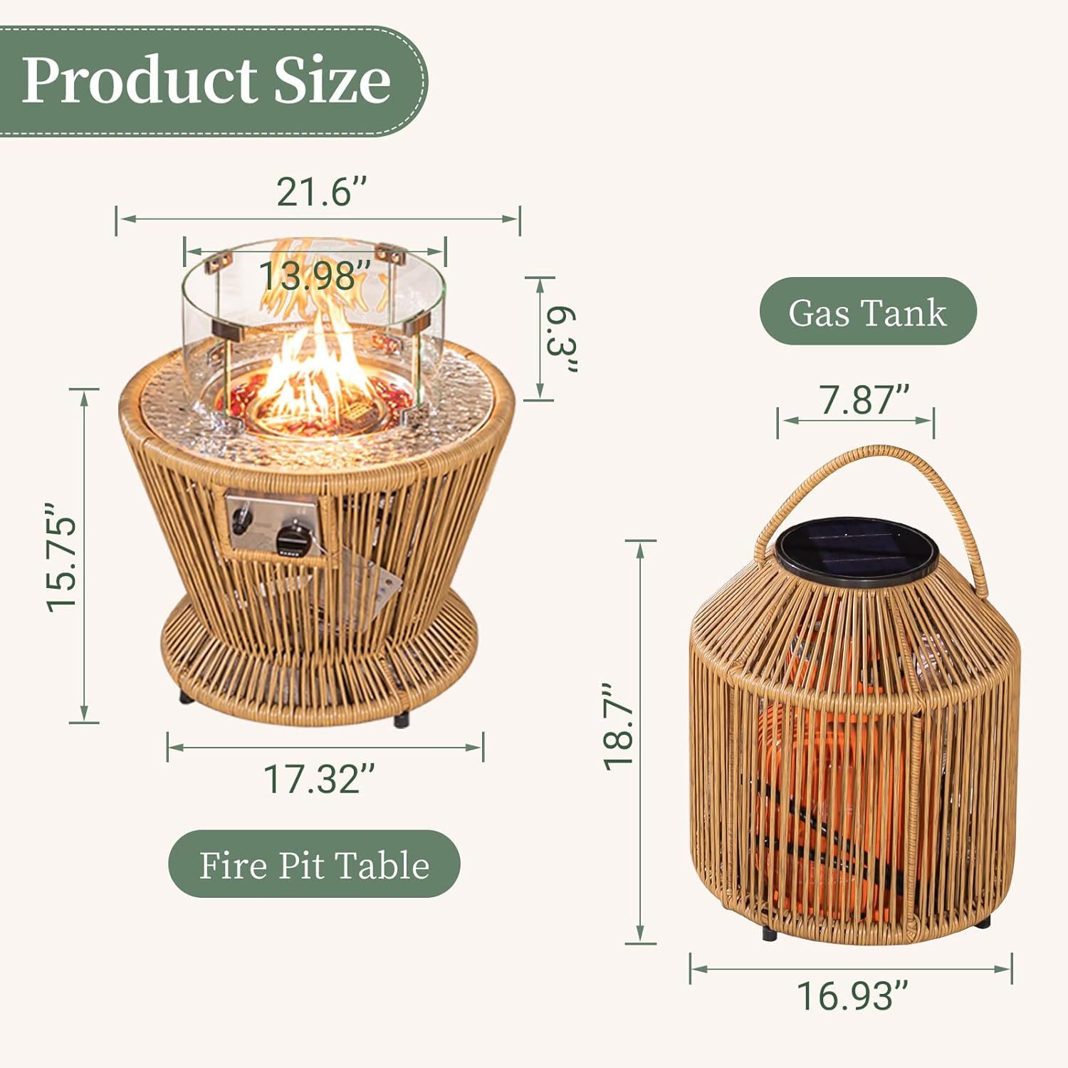 21'' Round Propane Natural Gas Fire Pit Espresso PE Wicker Fire Pit for Outdoor