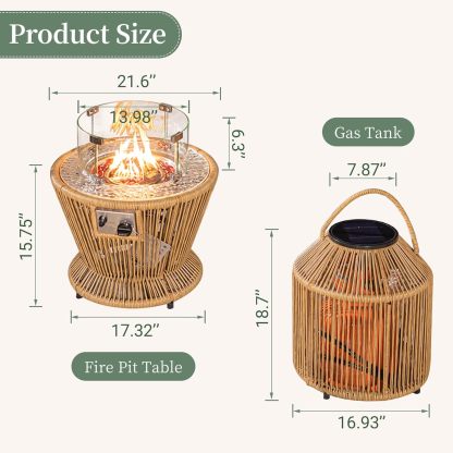 21'' Round Propane Natural Gas Fire Pit Espresso PE Wicker Fire Pit for Outdoor