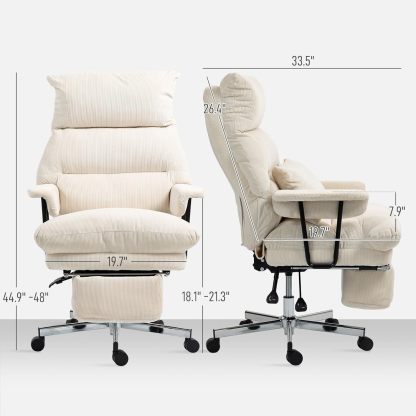 High Back Reclining Executive Corduroy Computer Desk Chair with Footrest