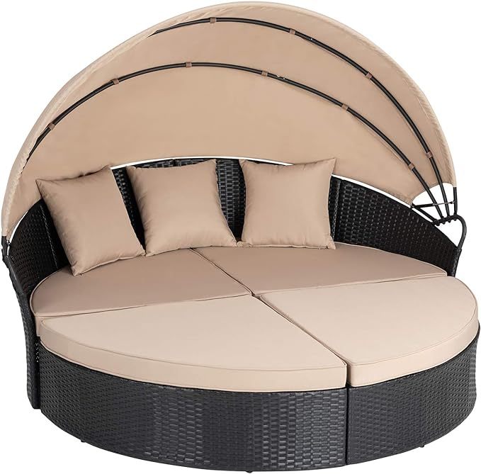 Outdoor Patio Furniture Outdoor Round Daybed with Retractable Canopy