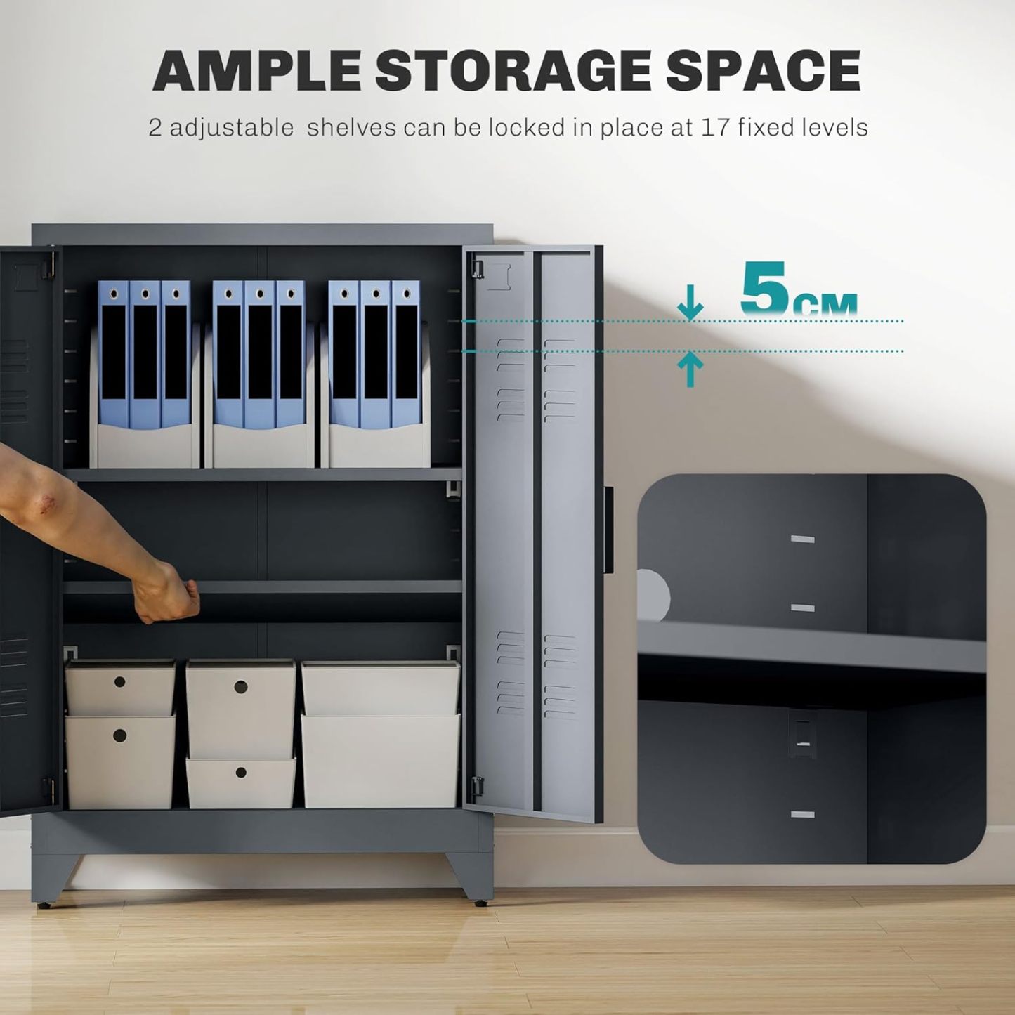 Industrial Storage Cabinet, Steel Garage Cabinet with Double Doors and Adjustable Shelves