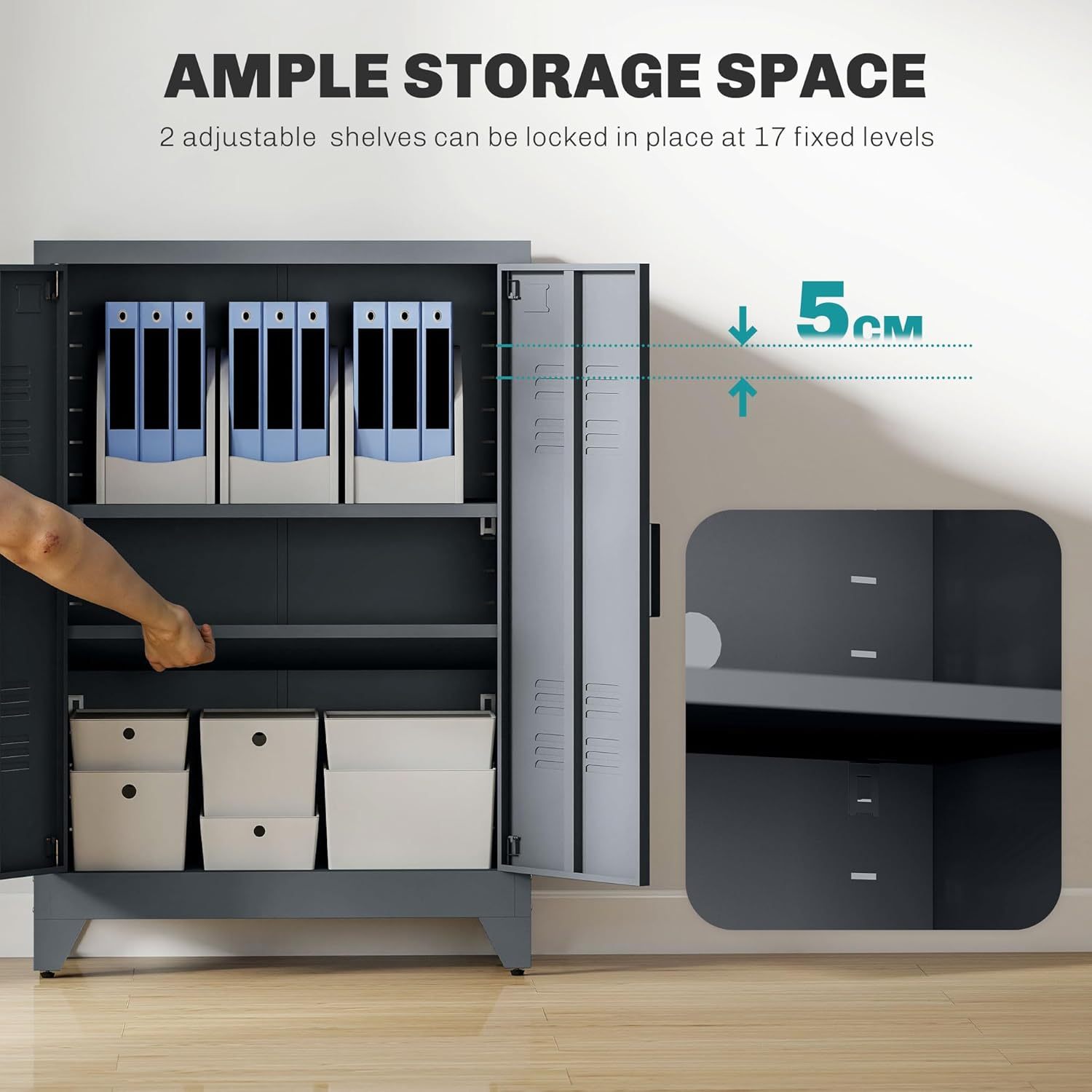 Industrial Storage Cabinet, Steel Garage Cabinet with Double Doors and Adjustable Shelves