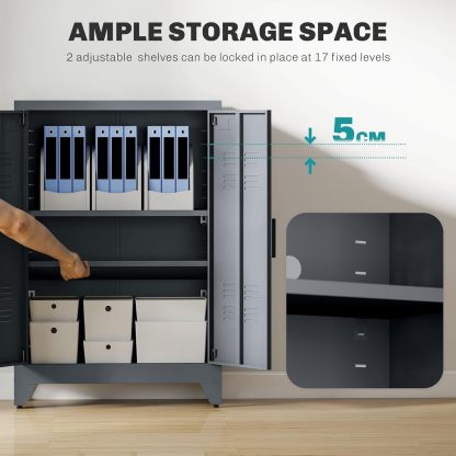 Industrial Storage Cabinet, Steel Garage Cabinet with Double Doors and Adjustable Shelves