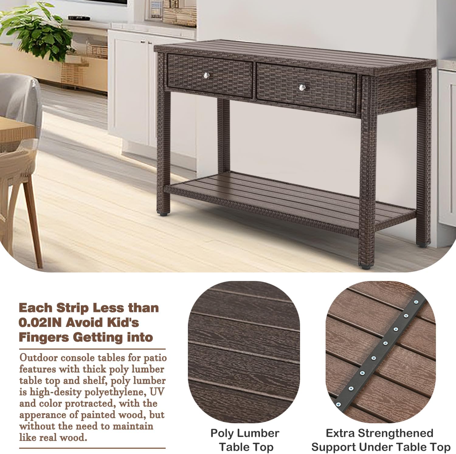 Outdoor Console Table with Drawer Patio Buffet Bar Storage Organizer