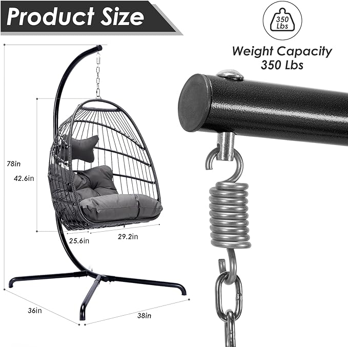Hanging Egg Chair with Stand Outdoor Swinging Egg Chair with Water Resistant Cushions